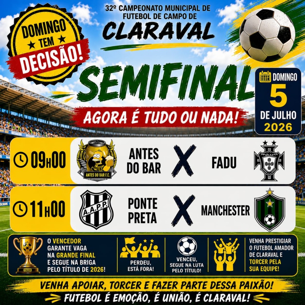 SEMIFINAIS DO MUNICIPAL DE CLARAVAL DEFINEM NESTE DOMINGO OS FINALISTAS DA TEMPORADA 2026