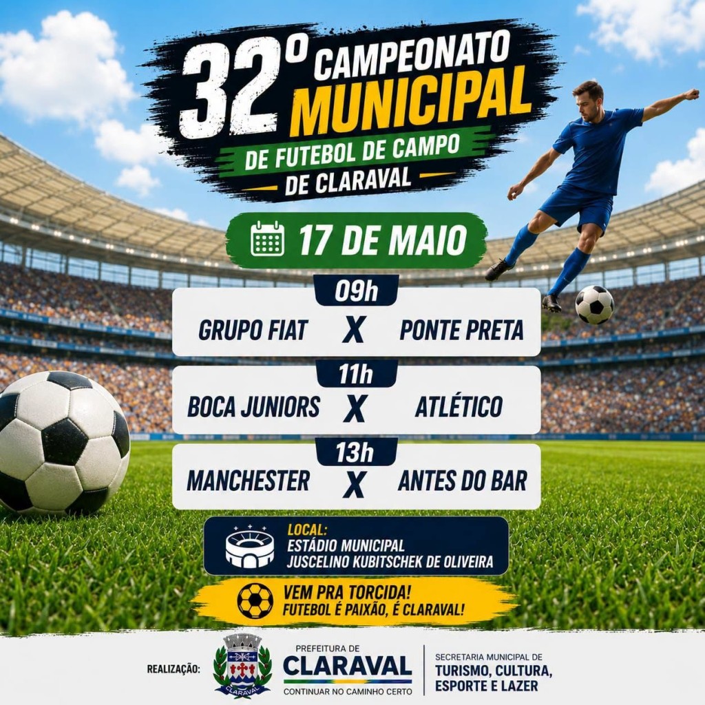 CLARAVAL RESPIRA FUTEBOL NESTE DOMINGO COM MAIS UMA RODADA DO MUNICIPAL 2026