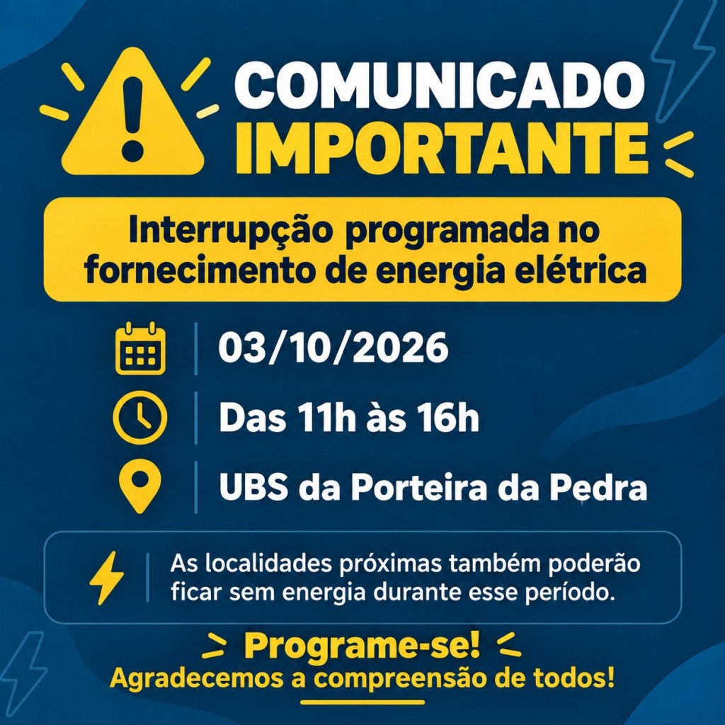 Atenção! CEMIG informa interrupção programada no fornecimento de energia elétrica