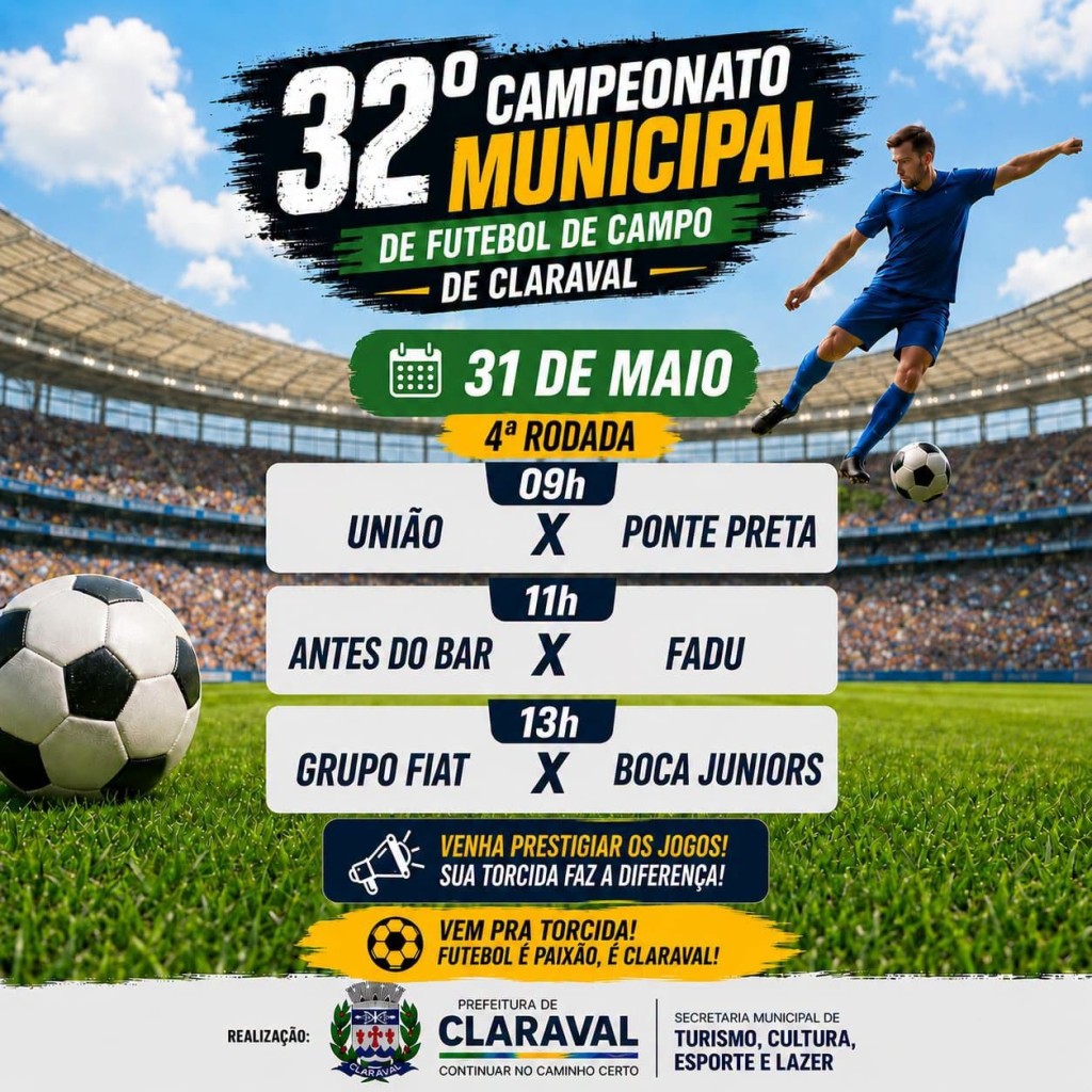 4ª RODADA DO MUNICIPAL DE CLARAVAL SERÁ COMPLETADA NESTE DOMINGO COM TRÊS GRANDES JOGOS