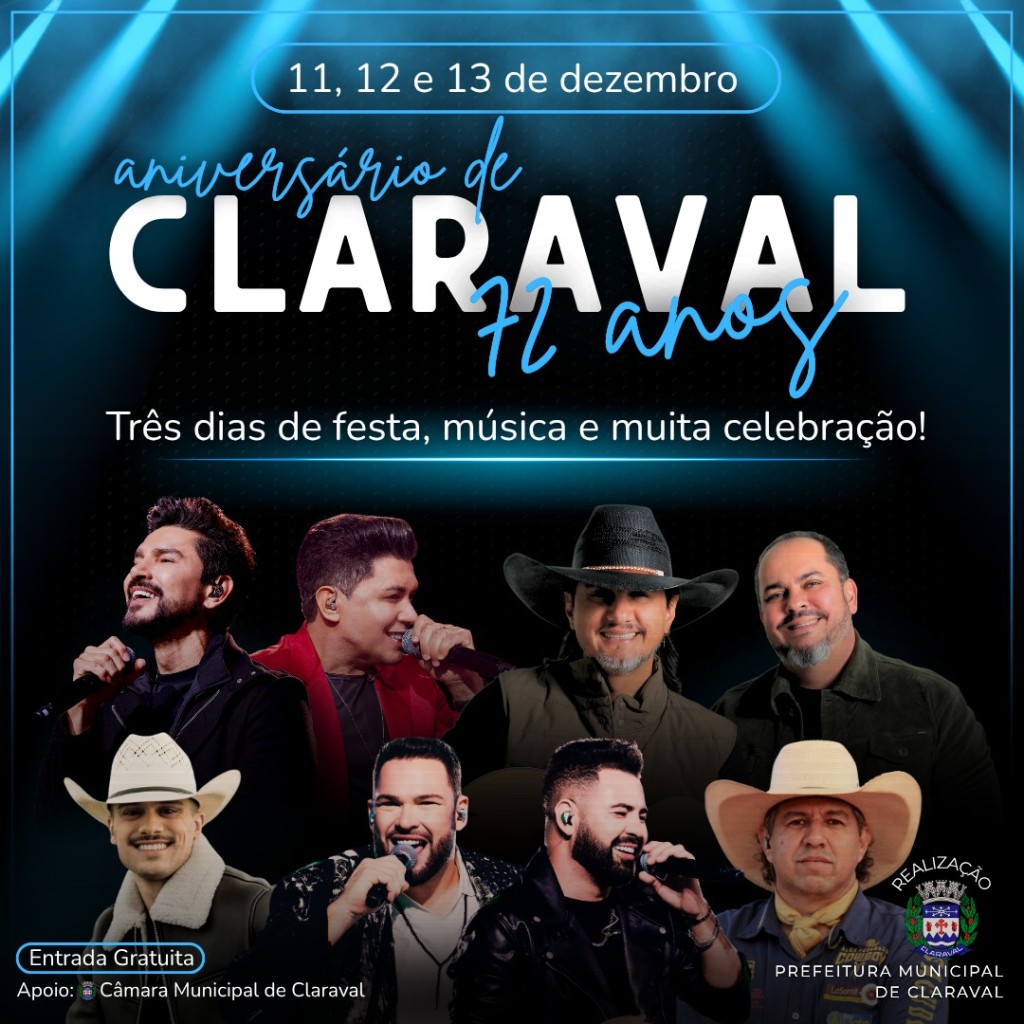 CLARAVAL TERÁ 3 DIAS DE FESTAS PARA COMEMORAR ANIVERSÁRIO DE 72 ANOS 