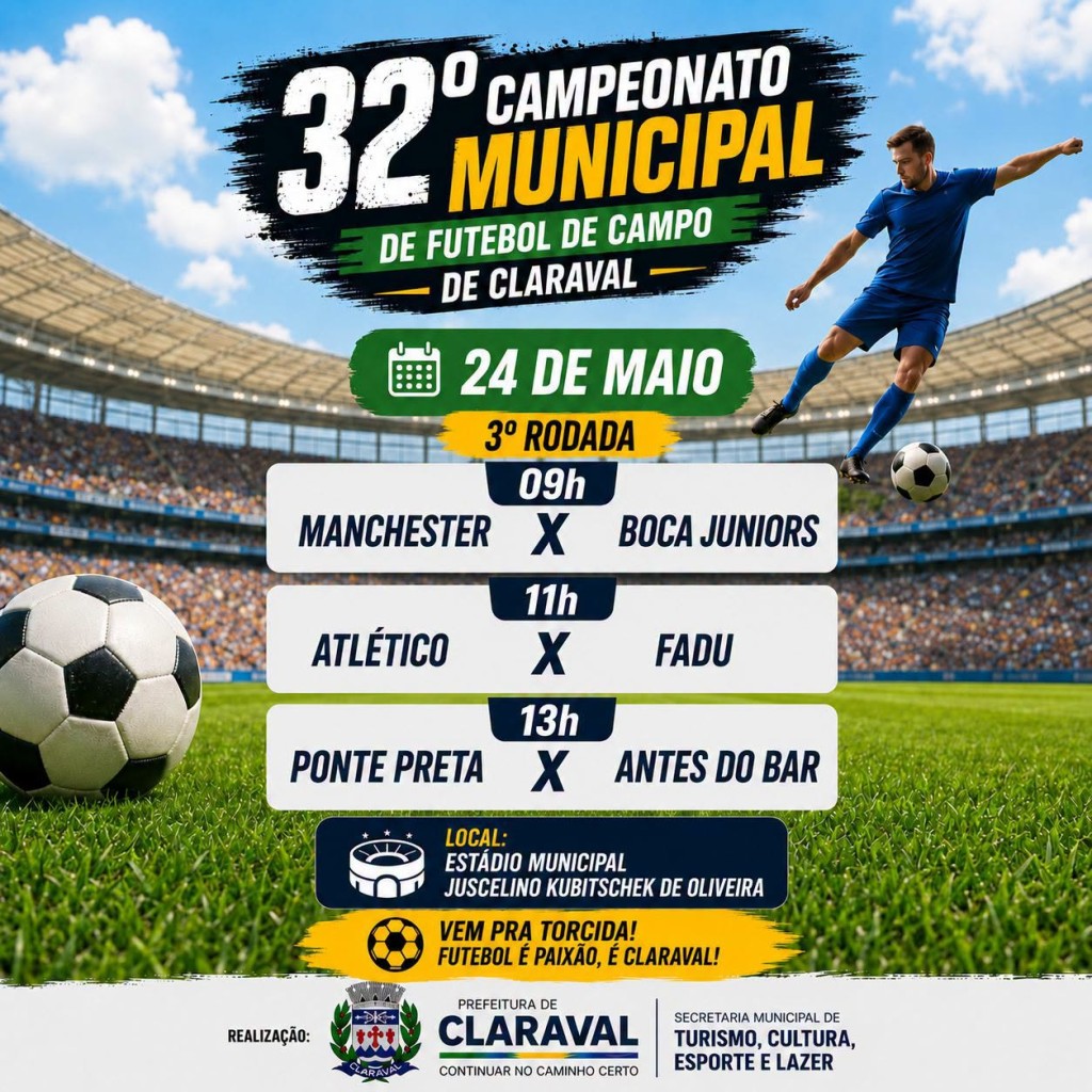 FUTEBOL DE CAMPO TEM CONTINUIDADE NESTE DOMINGO COM A 3ª RODADA EM CLARAVAL