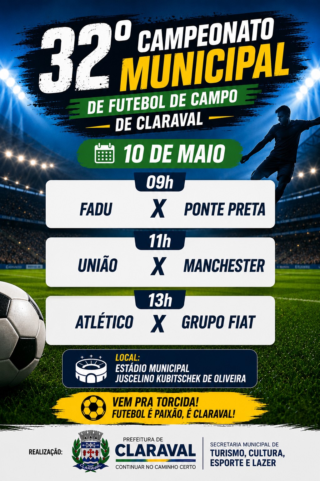 CAMPEONATO DE FUTEBOL DE CLARAVAL TERÁ COMPLEMENTO DA 1ª RODADA NESTE DOMINGO (10)